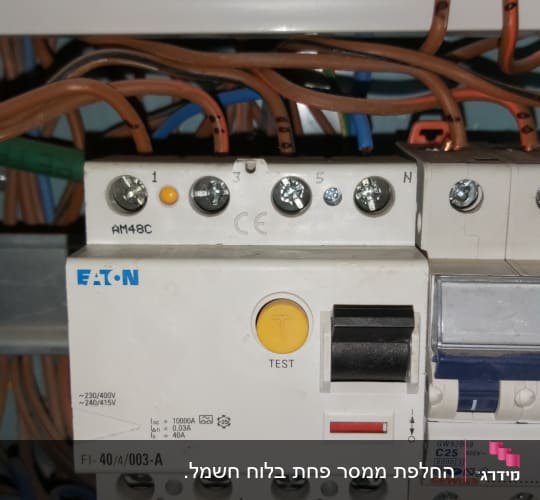 לוח חשמל עם חוטים ומפסקי חשמל